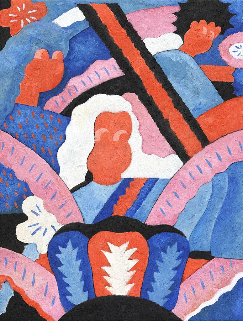 Young woman in colorful robe reads a book.