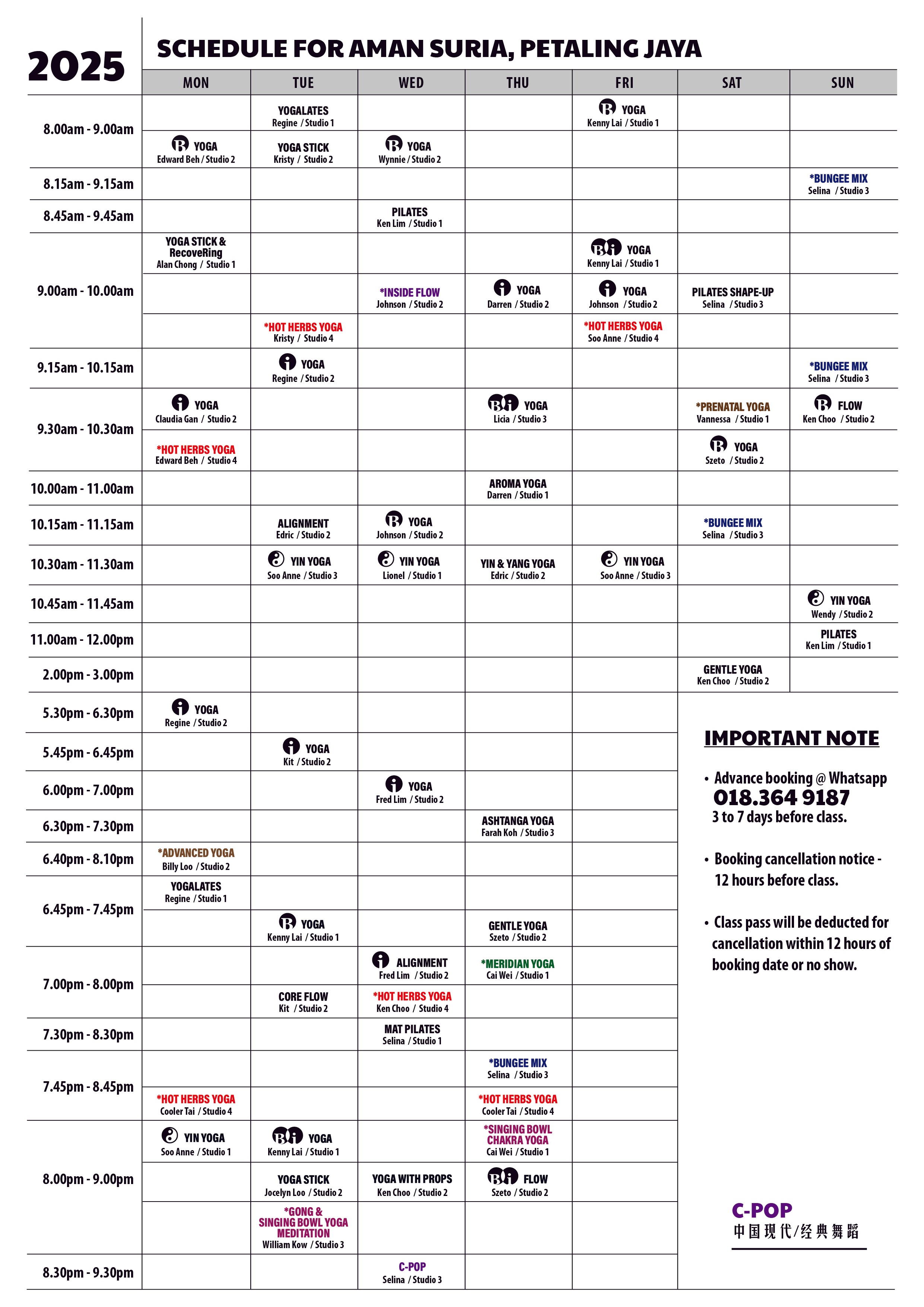 Surya Yoga Aman Suria Schedule