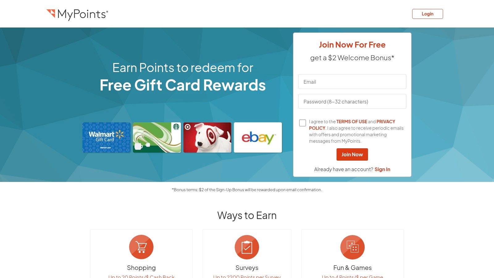 MyPoints website interface showing options to earn points through various activities, including games.