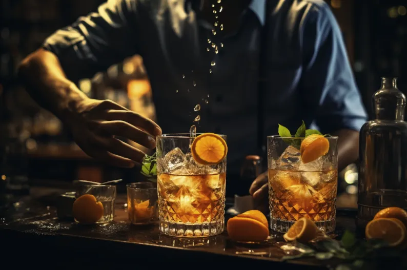 The bartender is mixing the drink.