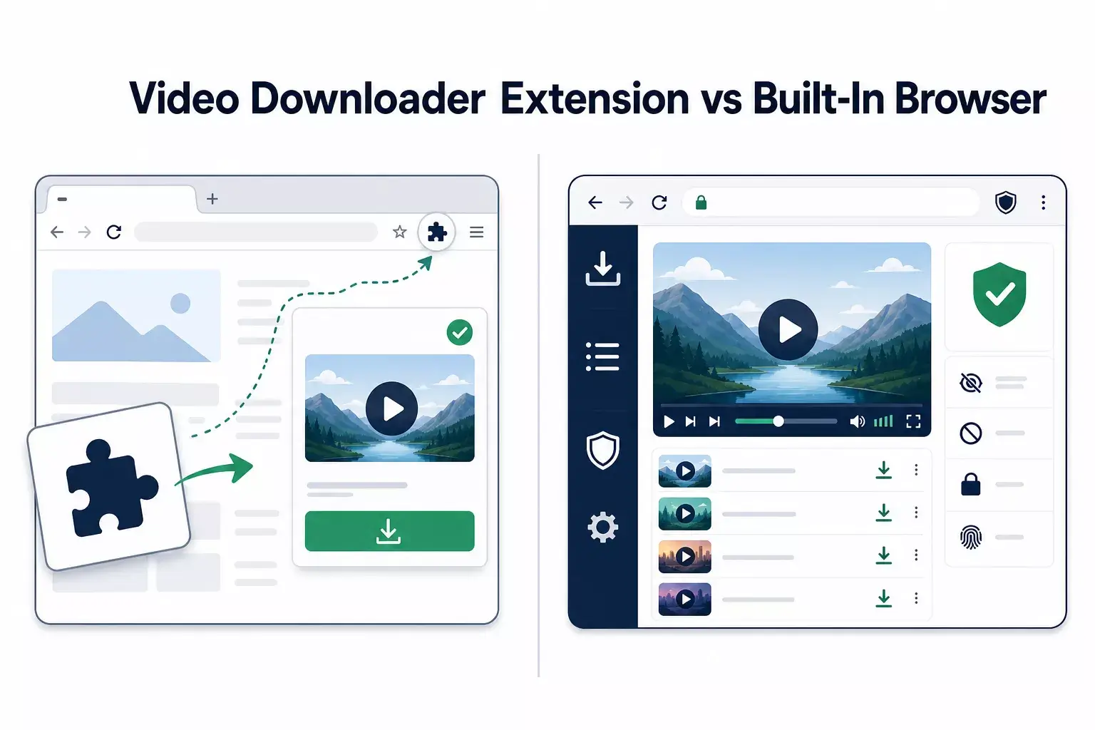 Video downloader extension compared with a browser that has downloading built in.
