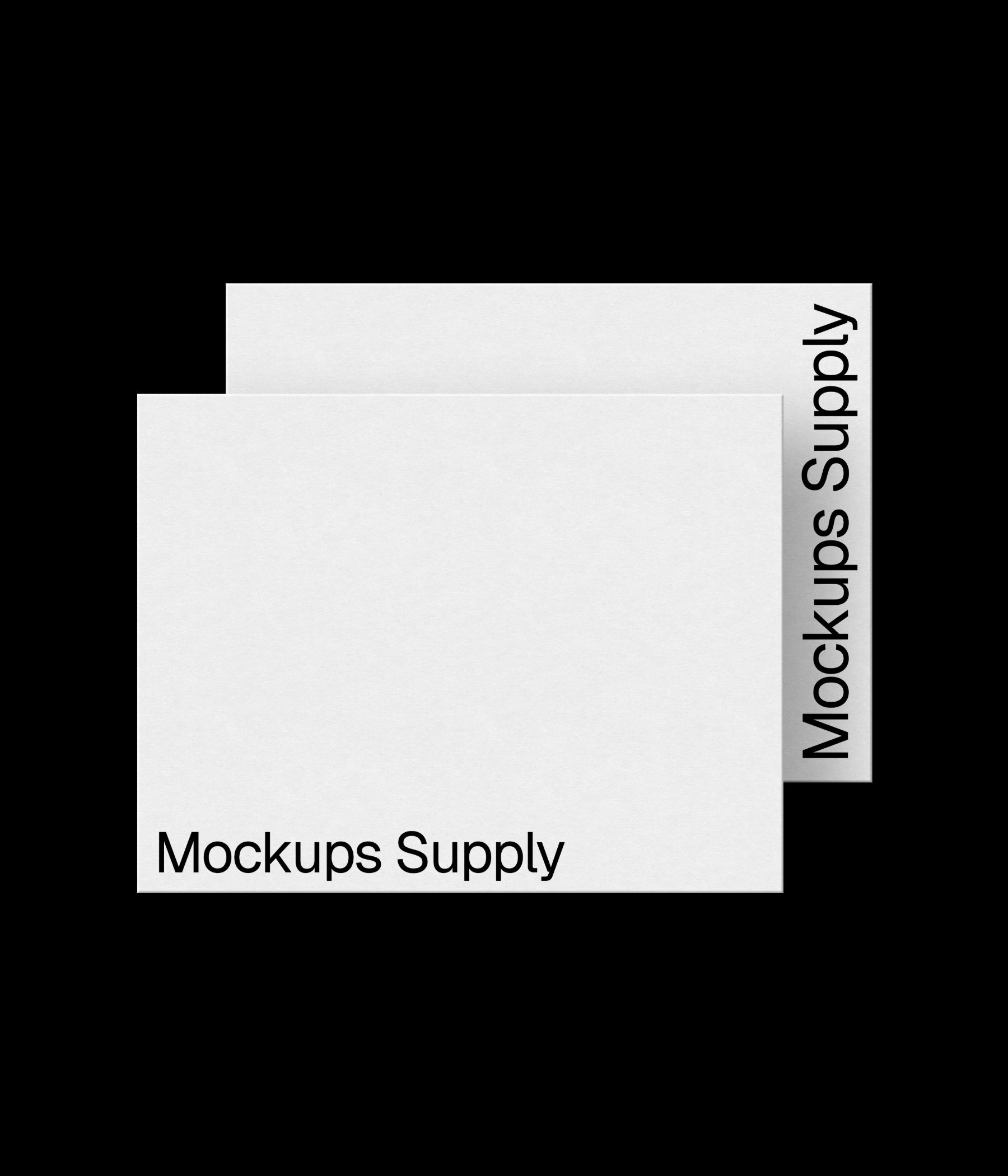 2 US Letter paper mockup landscape for Photoshop with debossed text effect, white papers on black background, clean minimal stationery and print branding presentation