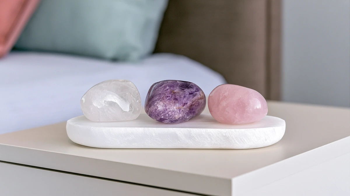 Polished crystals resting on selenite plate overnight