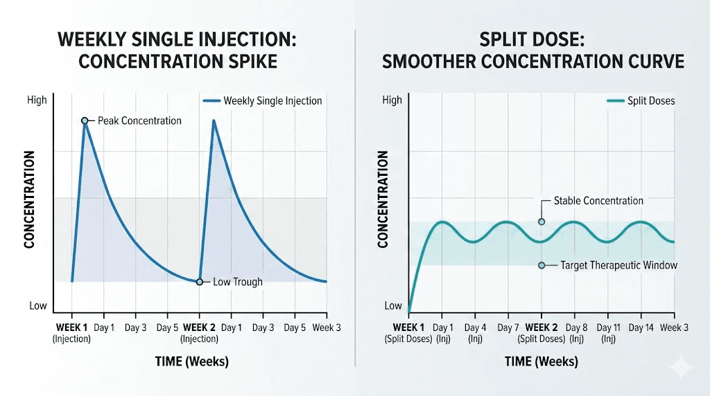 Retatrutide microdosing concentration curve compared to standard weekly dosing