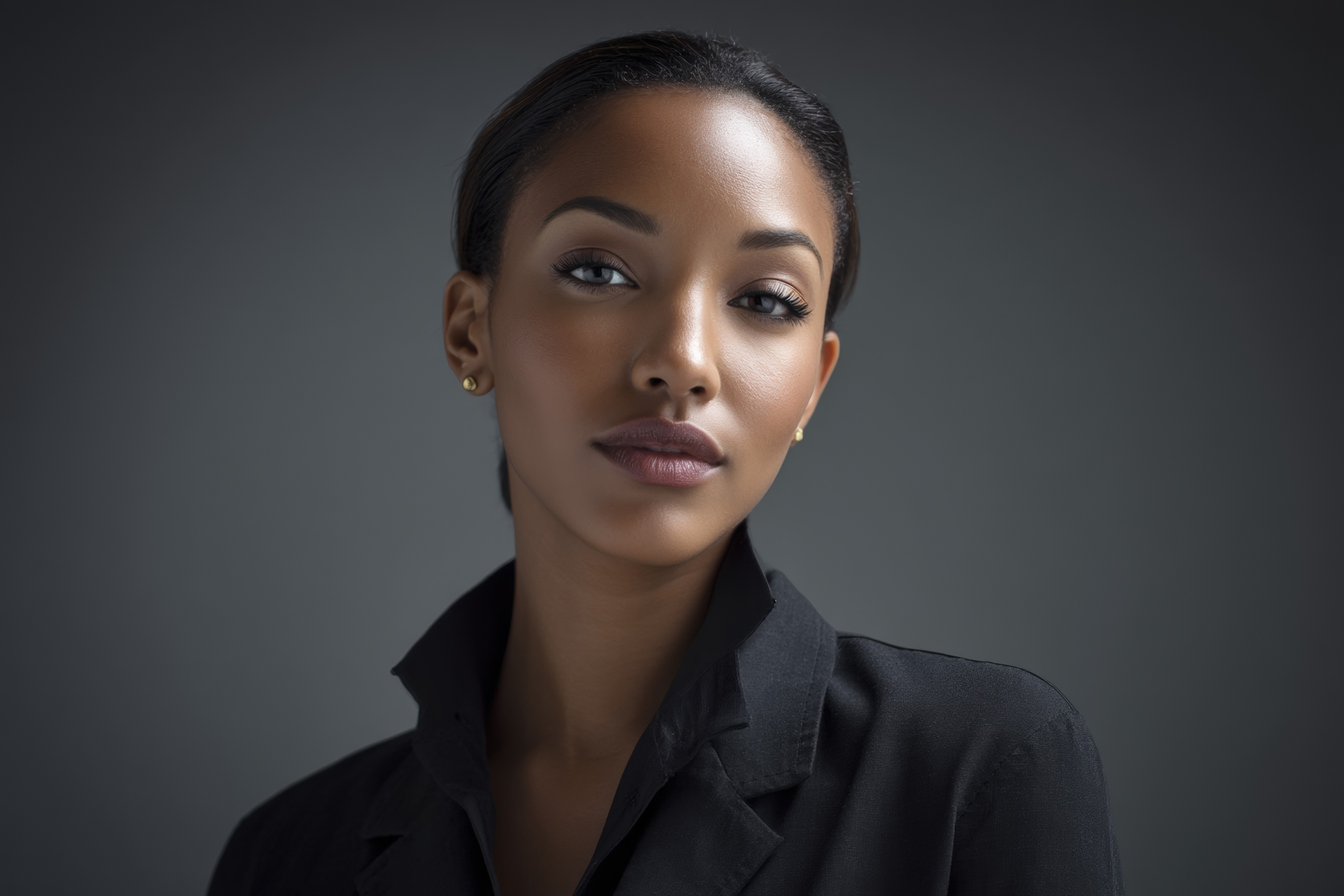 Woman wearing a dark jacket, looking confidently at the camera.