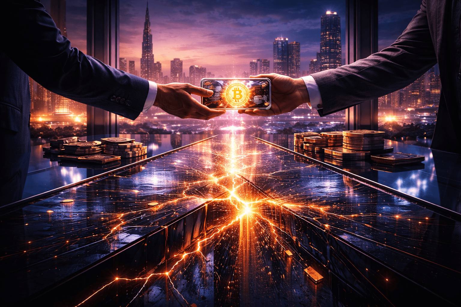 hands exchanging bitcoin