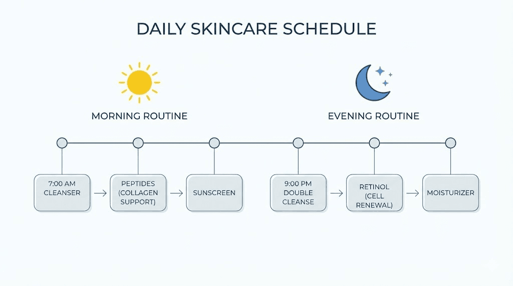 Peptide and retinol skincare routine morning and evening schedule