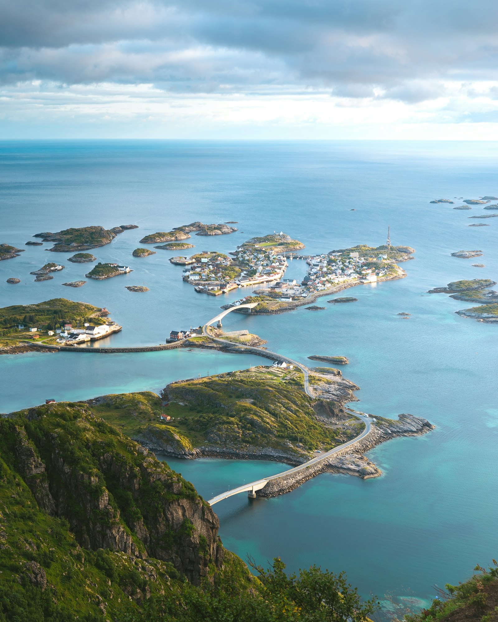 Aerial view of islands joined by bridges
