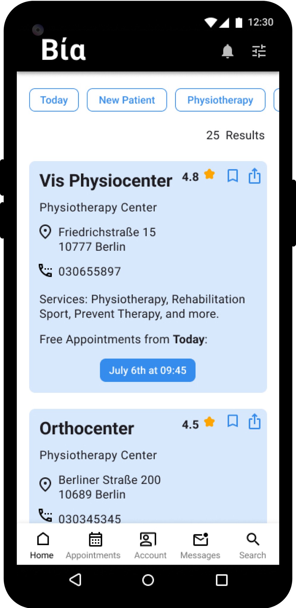 bia schedulling physiotherapy native app