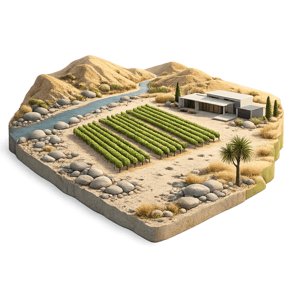 Artistic illustration of the Marlborough wine region.