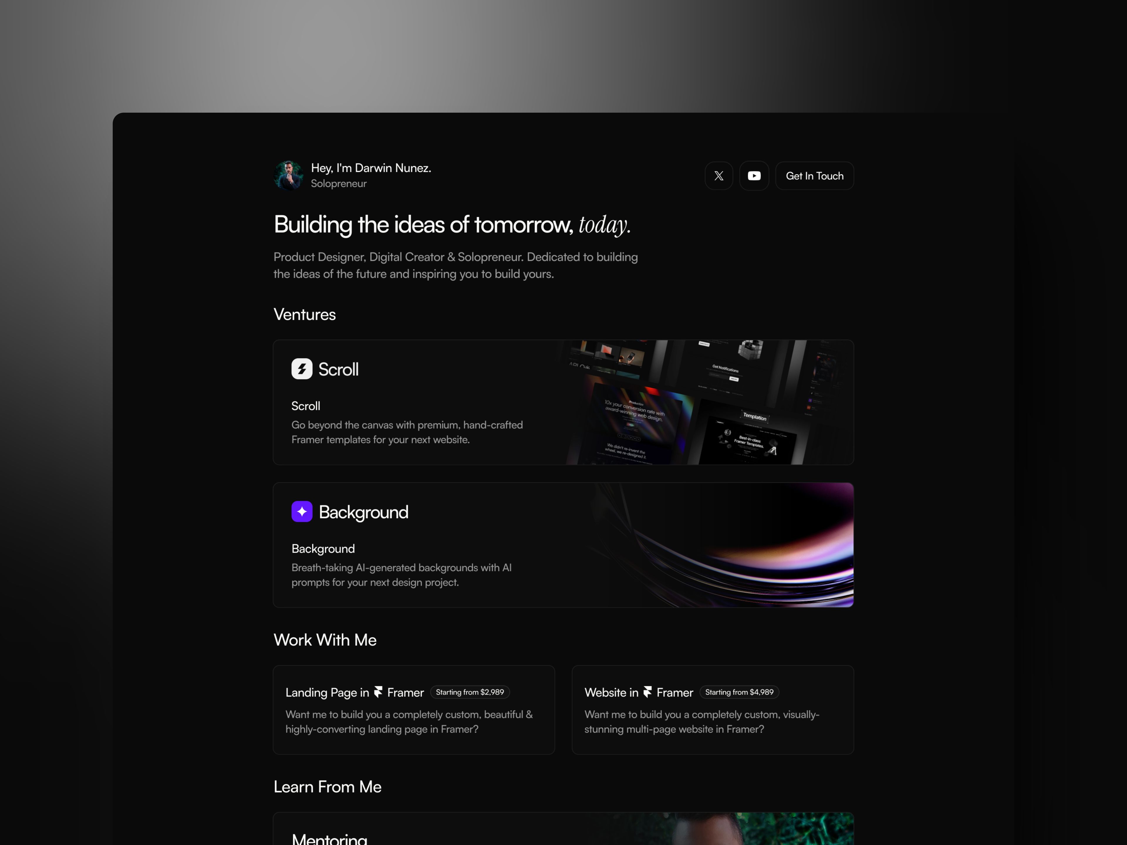 Screenshot of Solopreneur Framer website template