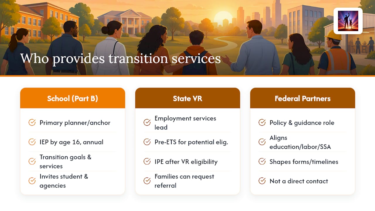 Who provides transition services and how the system fits together — overview diagram