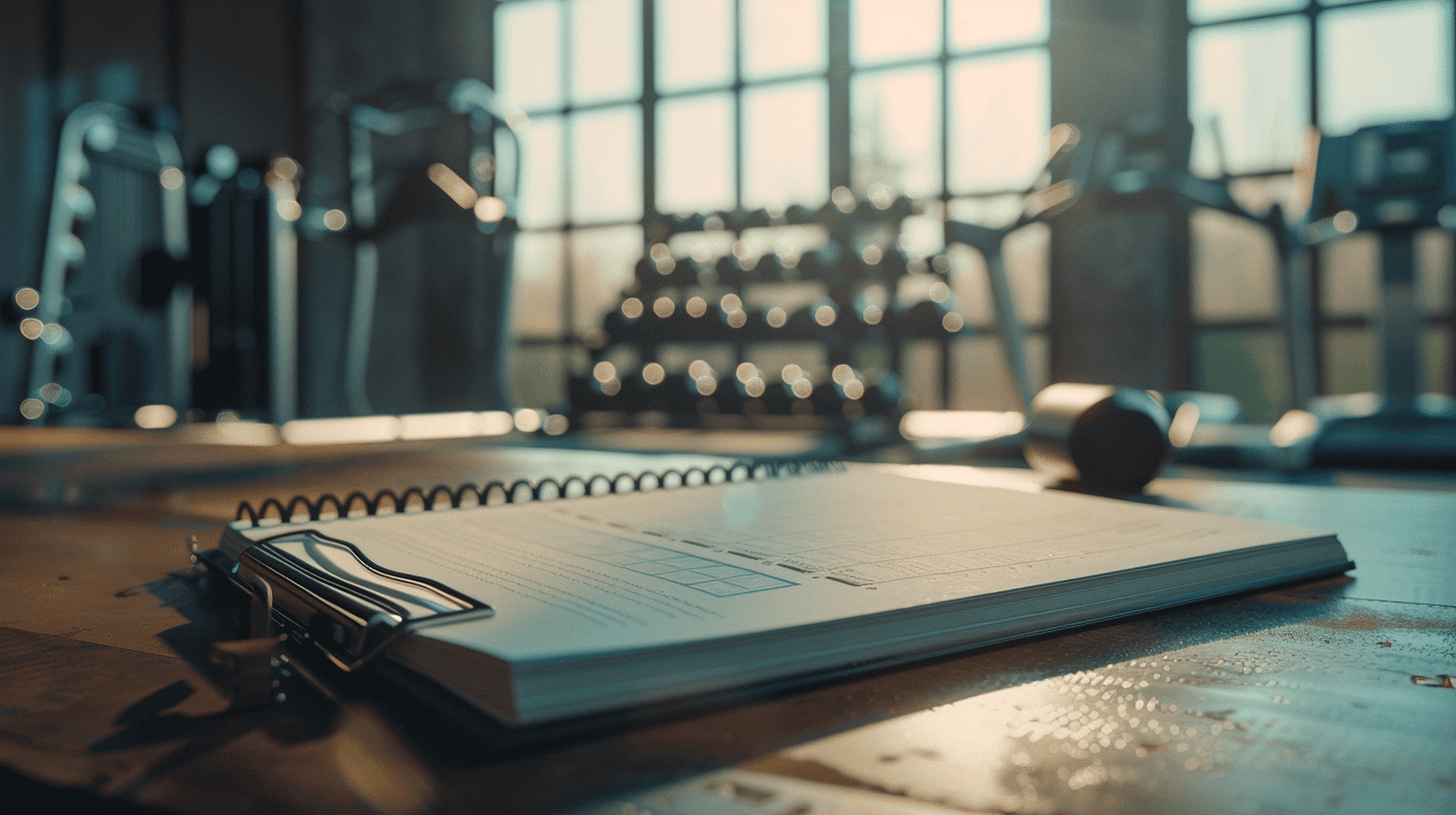 A view of a workout planner on the table to schedule workout exercises.