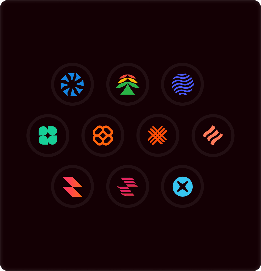 Colorful symbols arranged on a black background, creating a vibrant and striking visual contrast.