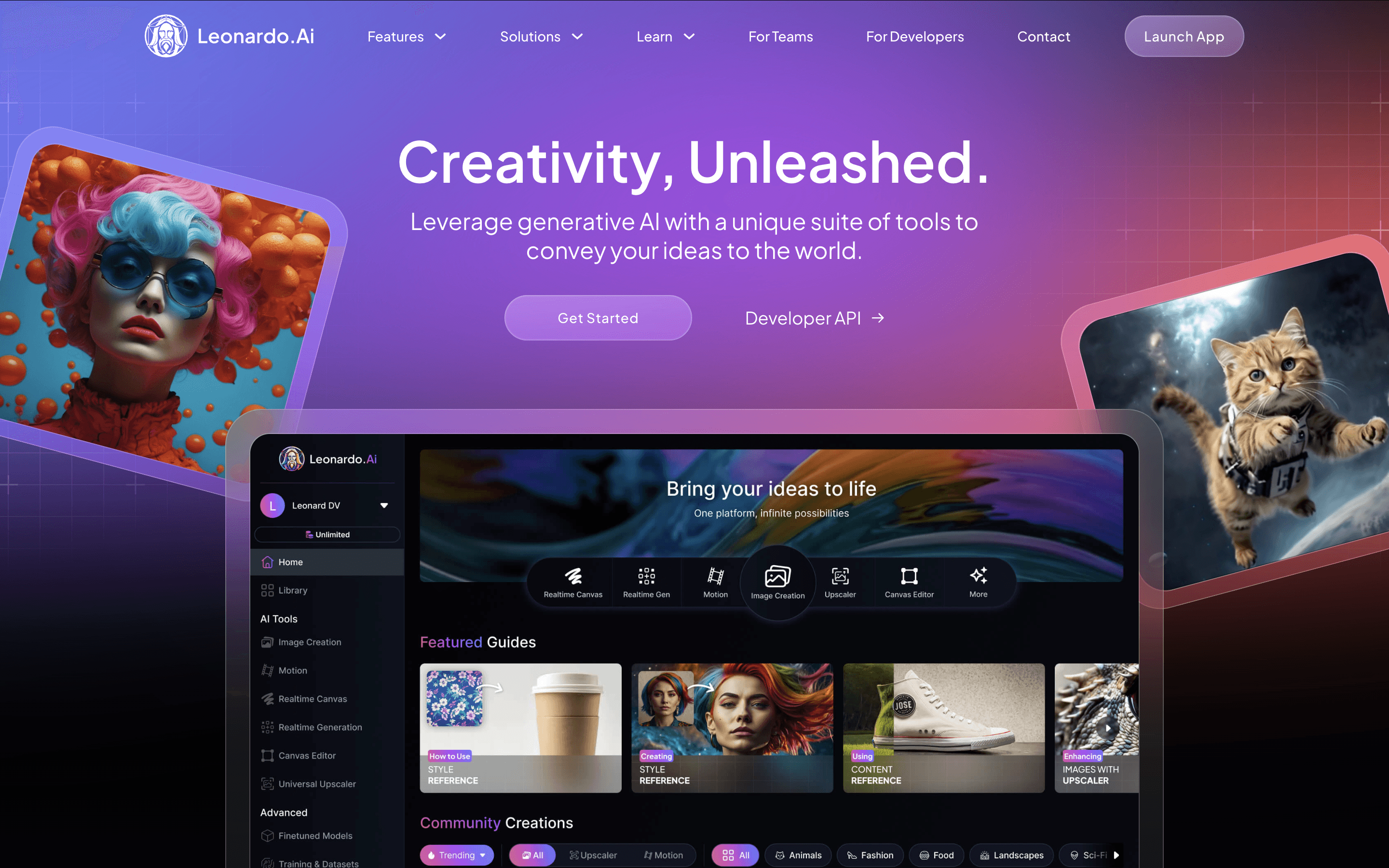 Screenshot van homepage Leonardo AI