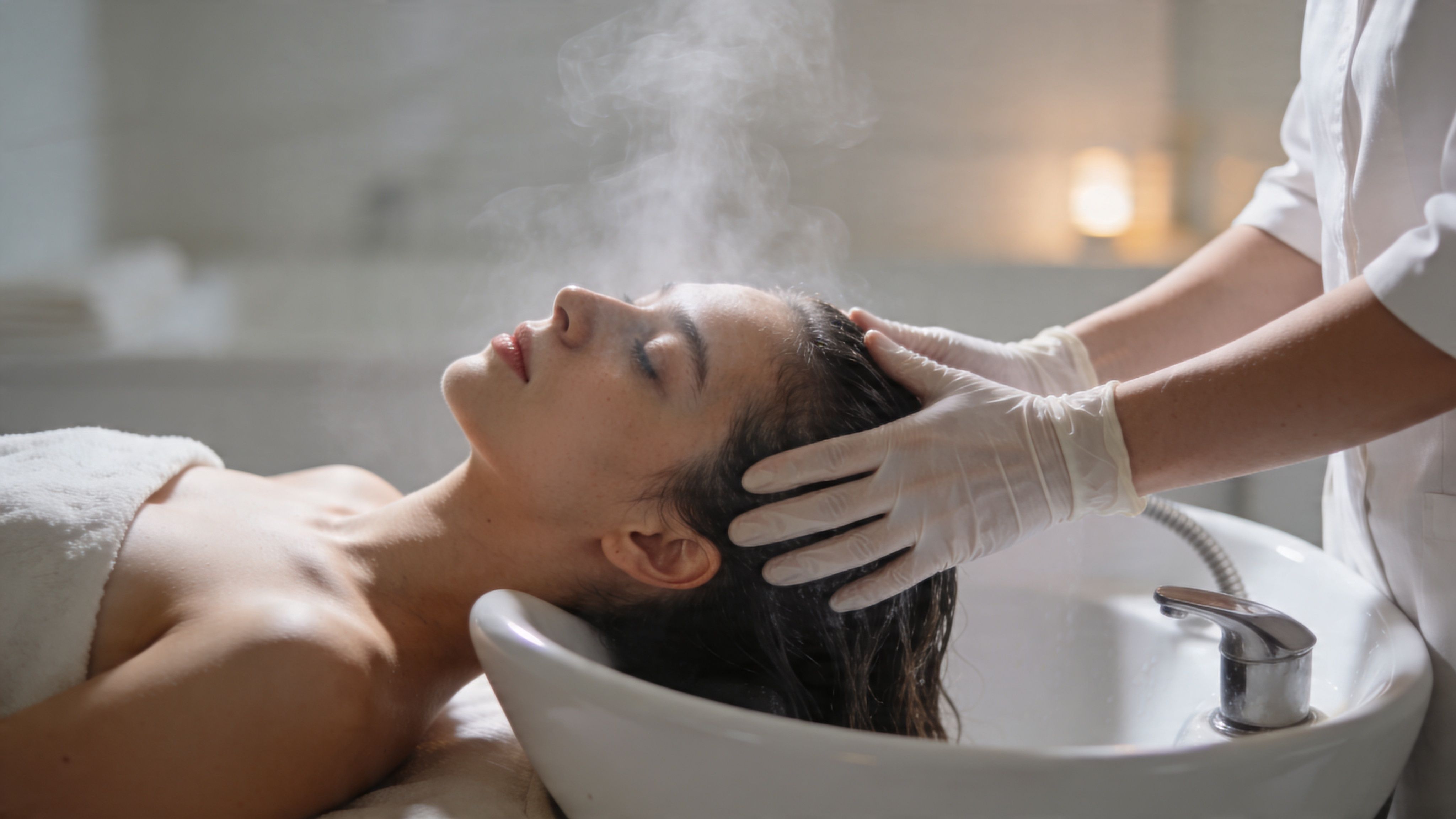 woman getting a head treatment