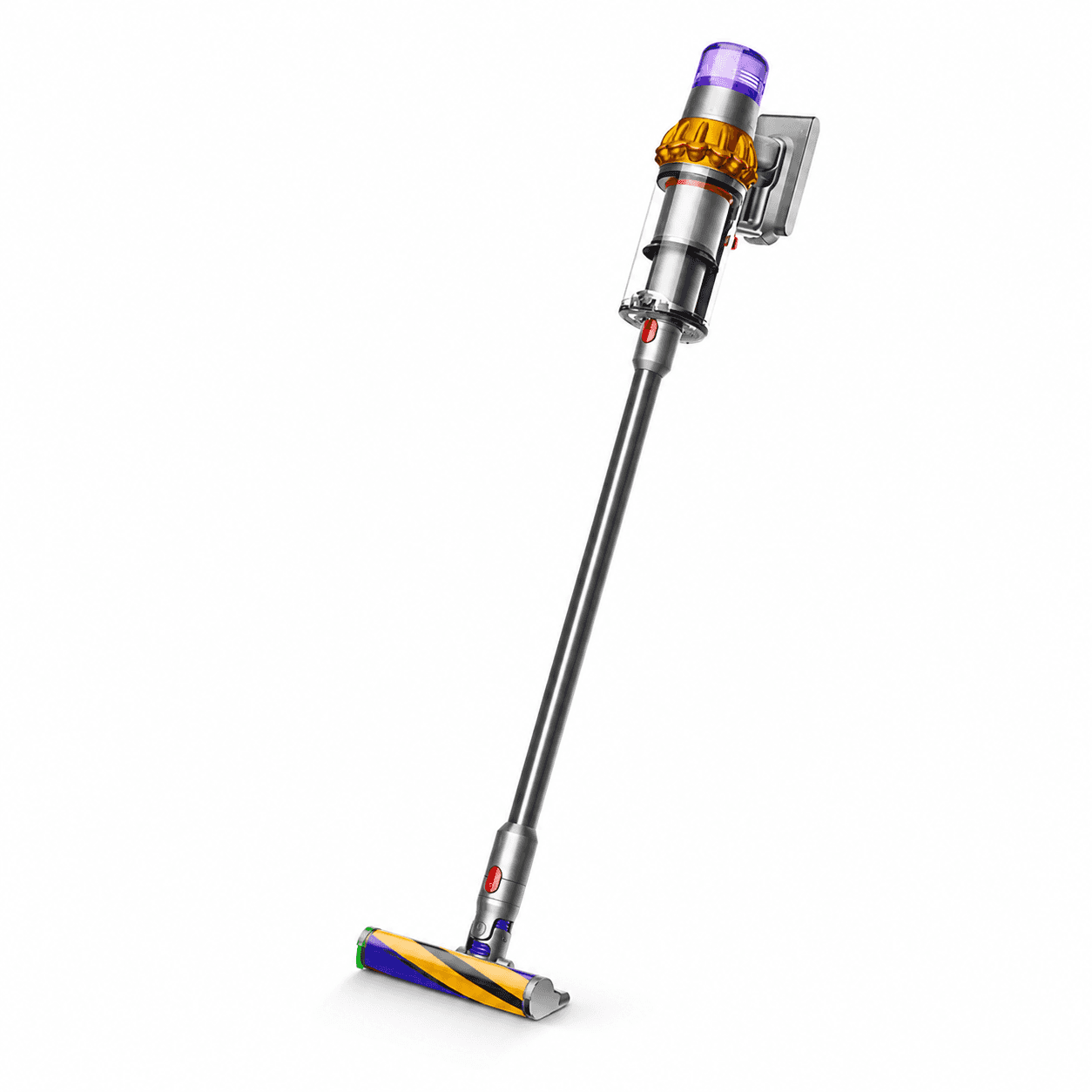 Dyson V15 Detect cordless vacuum with laser floor head and digital display.