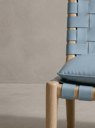 Close up of a blue leather chair