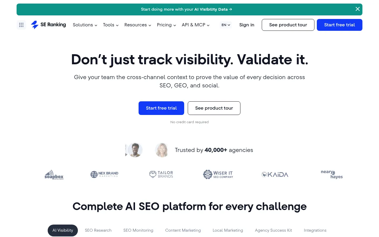 SE Ranking official homepage screenshot