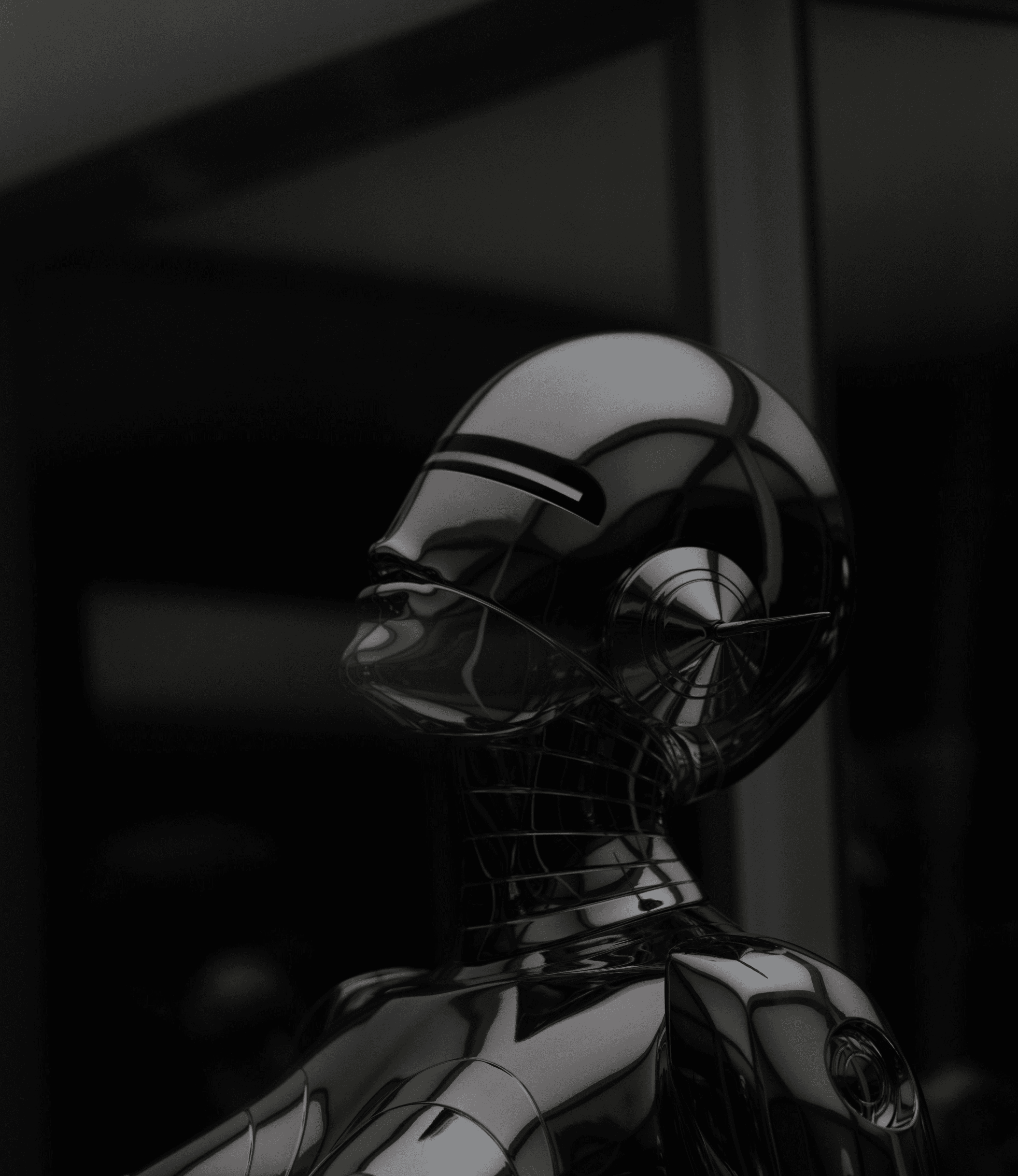 black and white robot illustration