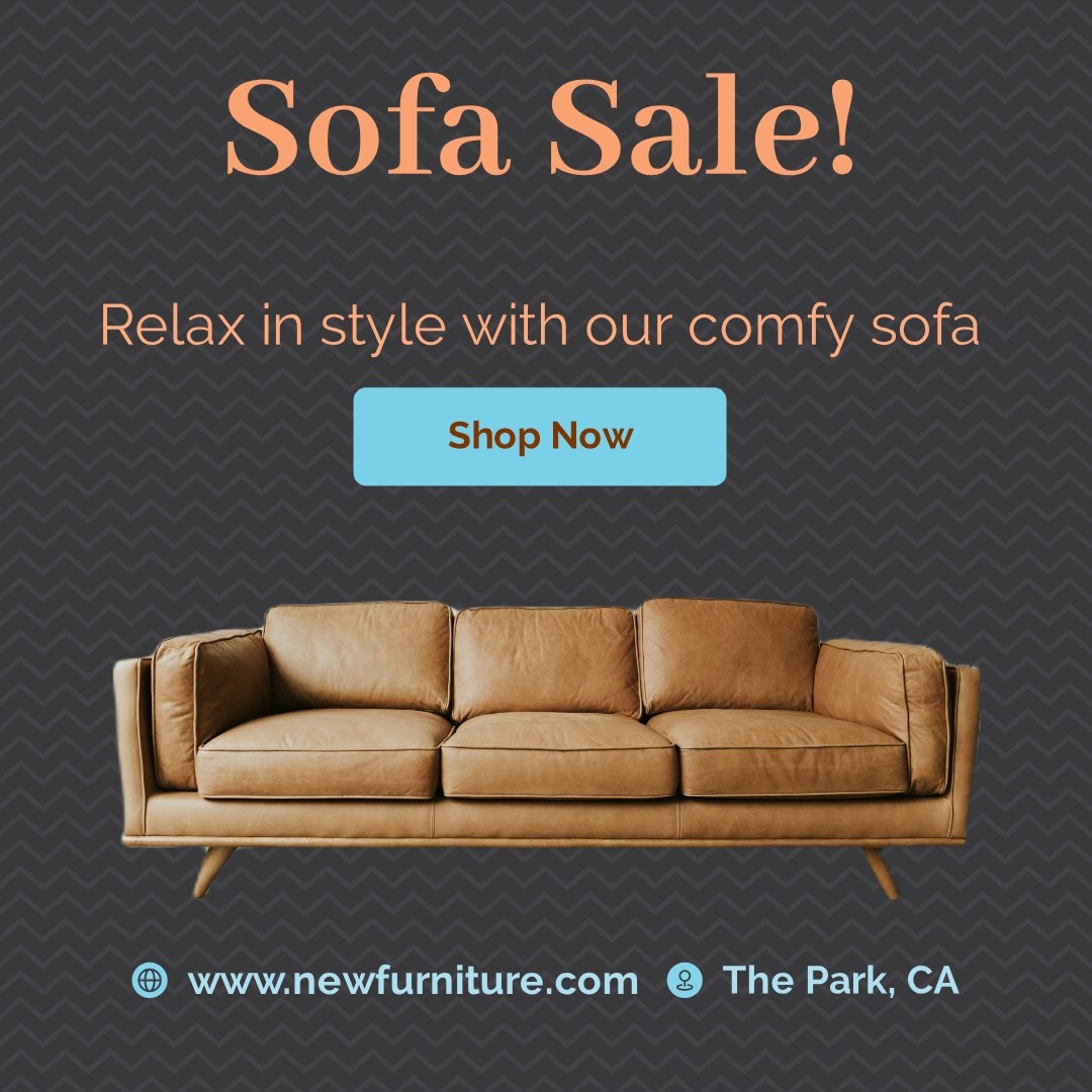 Template free leather sofa sale banner with shop now button generated with Sivi AI