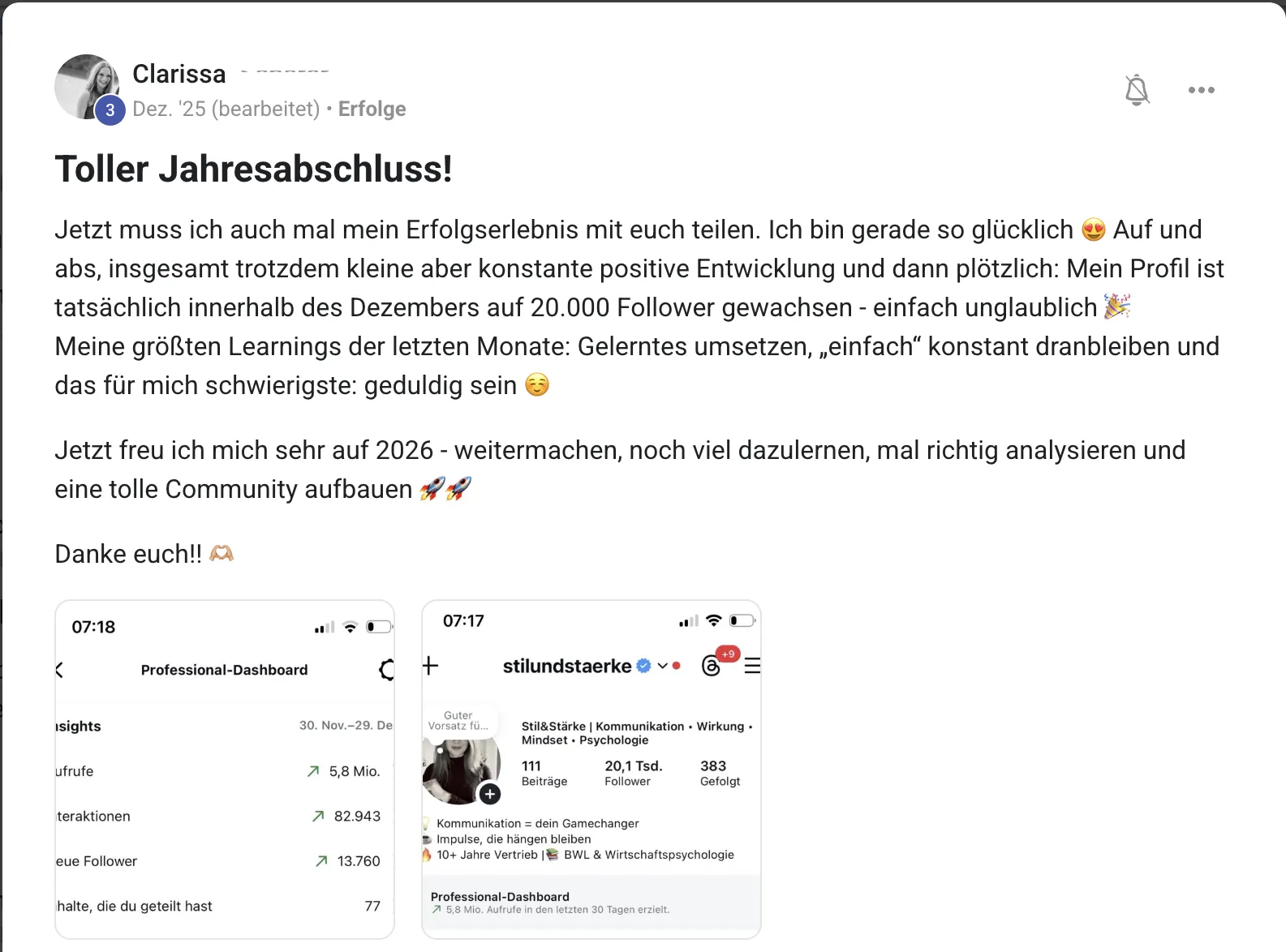 Erfahrungsbericht KI Creator Akademie: Psychologie-Creatorin Clarissa wächst auf 20.000 Follower