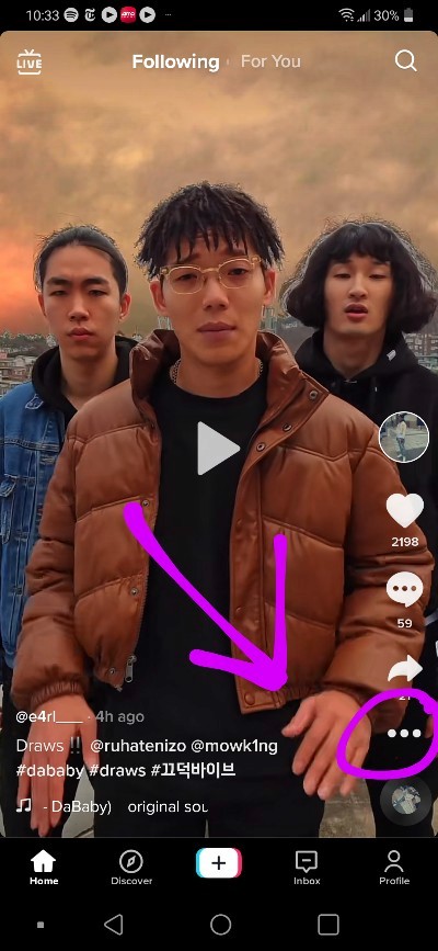 TikTok Video - 3 Dots menu