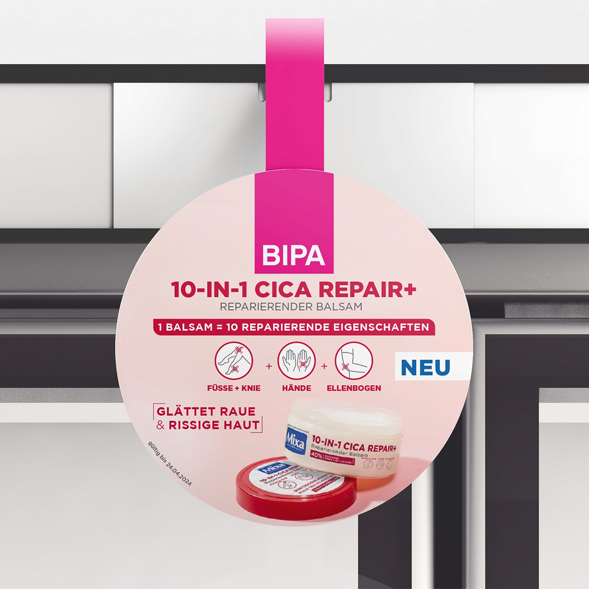 Runder Wobbler von BIPA für eine Creme.