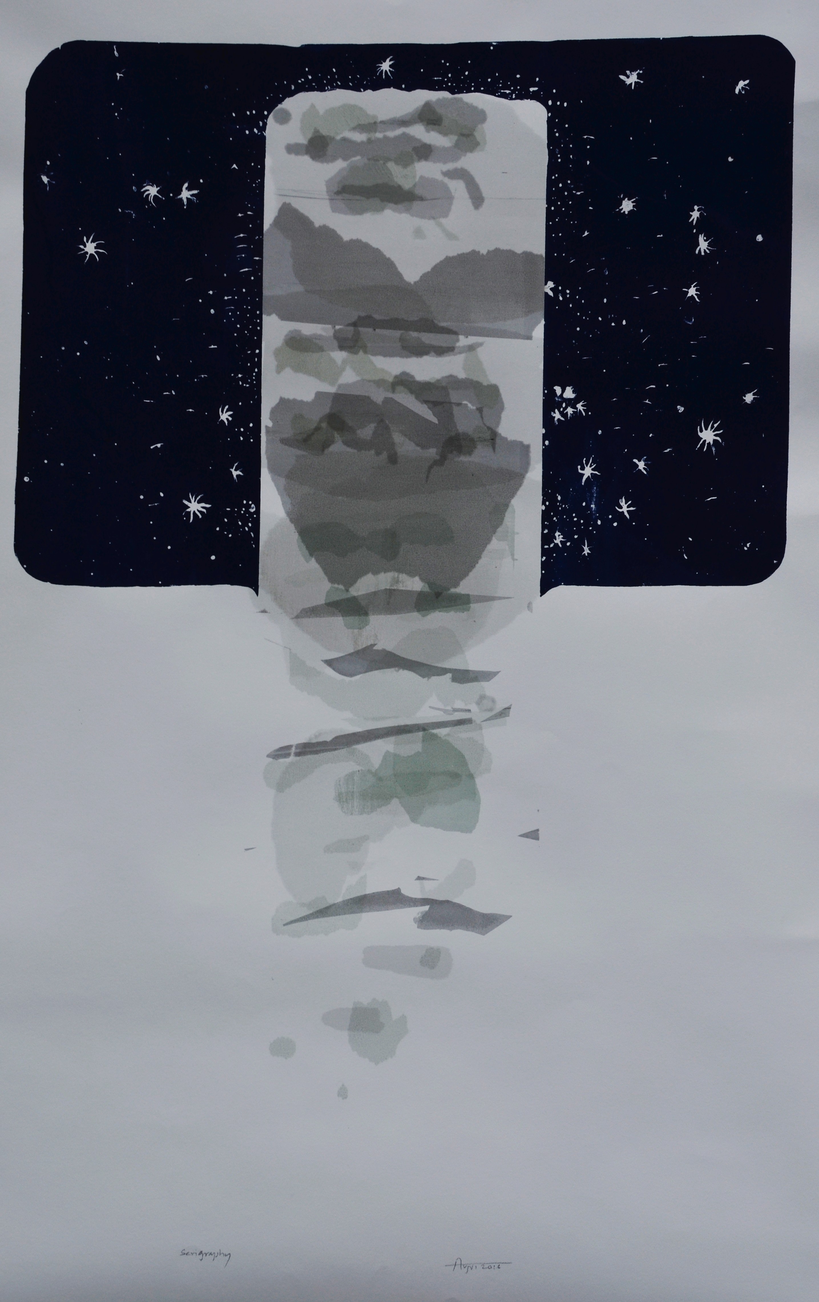 herd of sheep on road painting