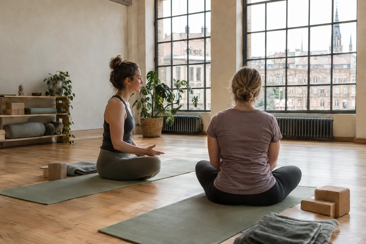 Persönliche Begleitung im Yoga, KI-generiert