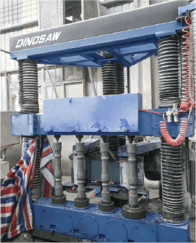 Vertical 4 Pillars Baluster Cutting Machine in an industrial setting, showcasing its ability to handle multiple stone balusters simultaneously with high precision and uniform results.