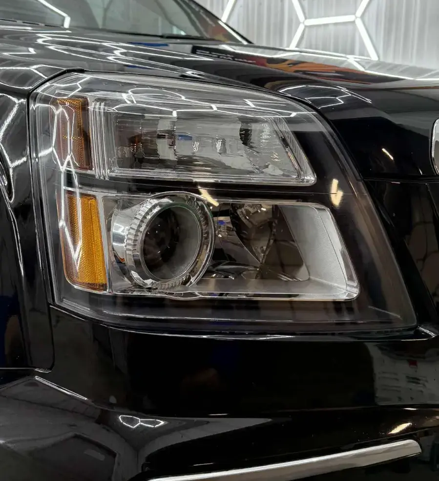 Close up on car headlight
