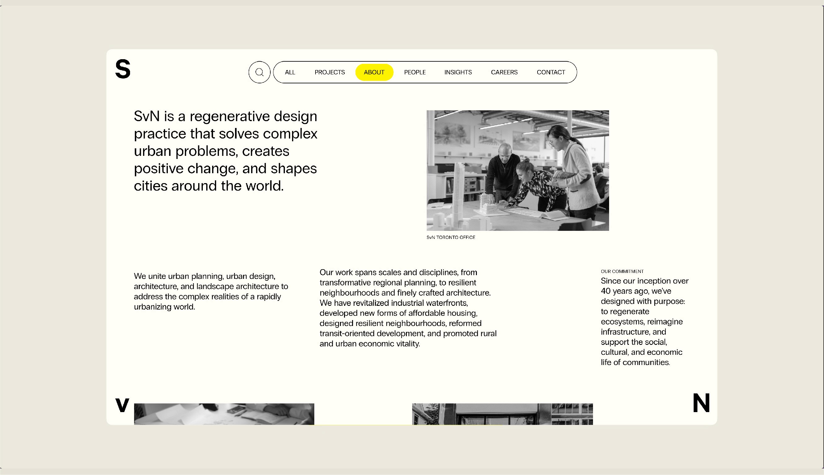 The about page of the SvN website on a desktop view