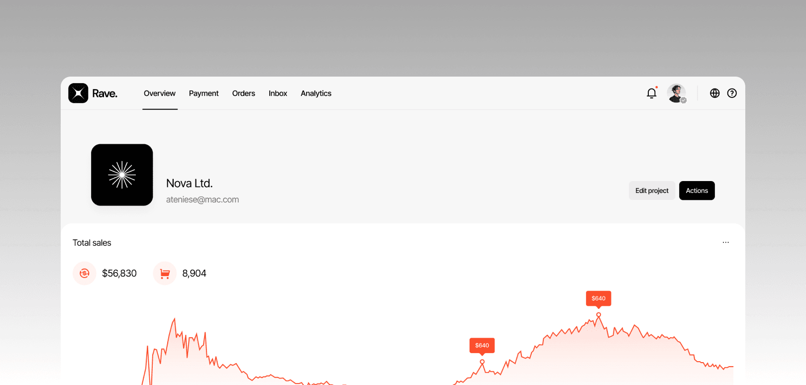 Web analytics dashboard with sales graph and navigation menu