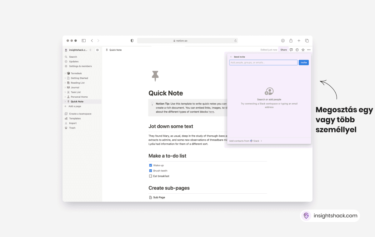 Megosztás a Notionben.