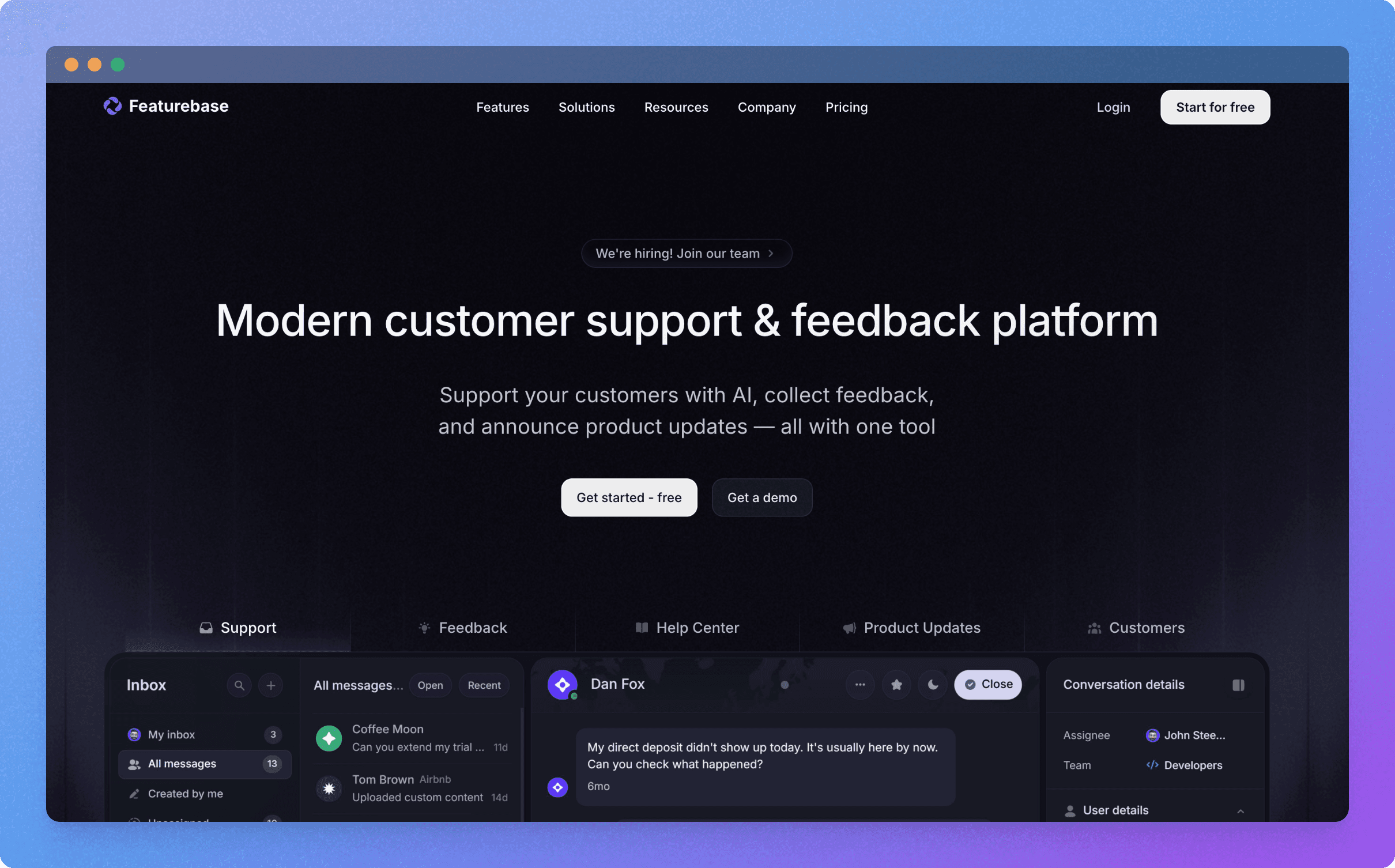 featurebase platform home page