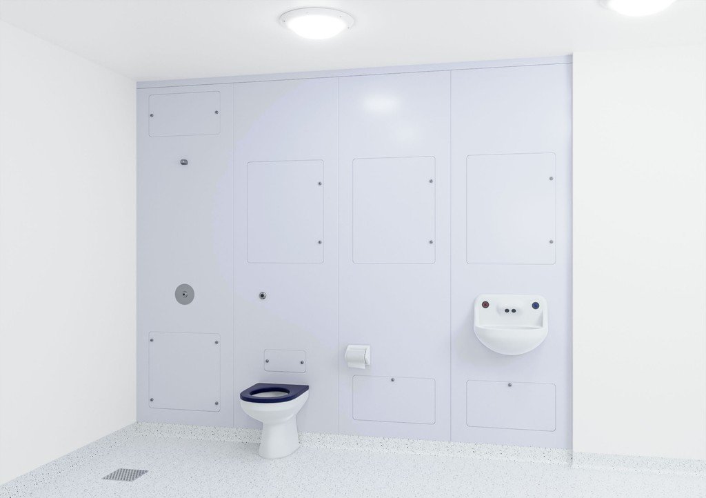 Hygipod Safe layout showing range of 45+ available PVC color finishes