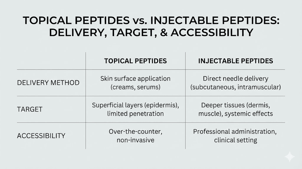 Topical peptide serum compared to injectable peptide therapy for skin