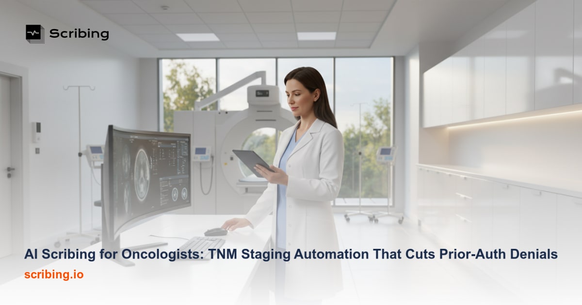 AI-powered ambient scribing platform automating TNM staging documentation for oncology clinical workflows