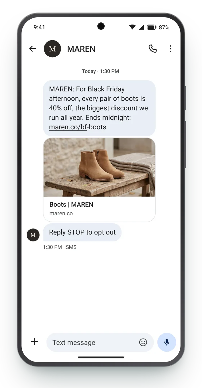 The deepest cut, on boots Black Friday text on an Android phone