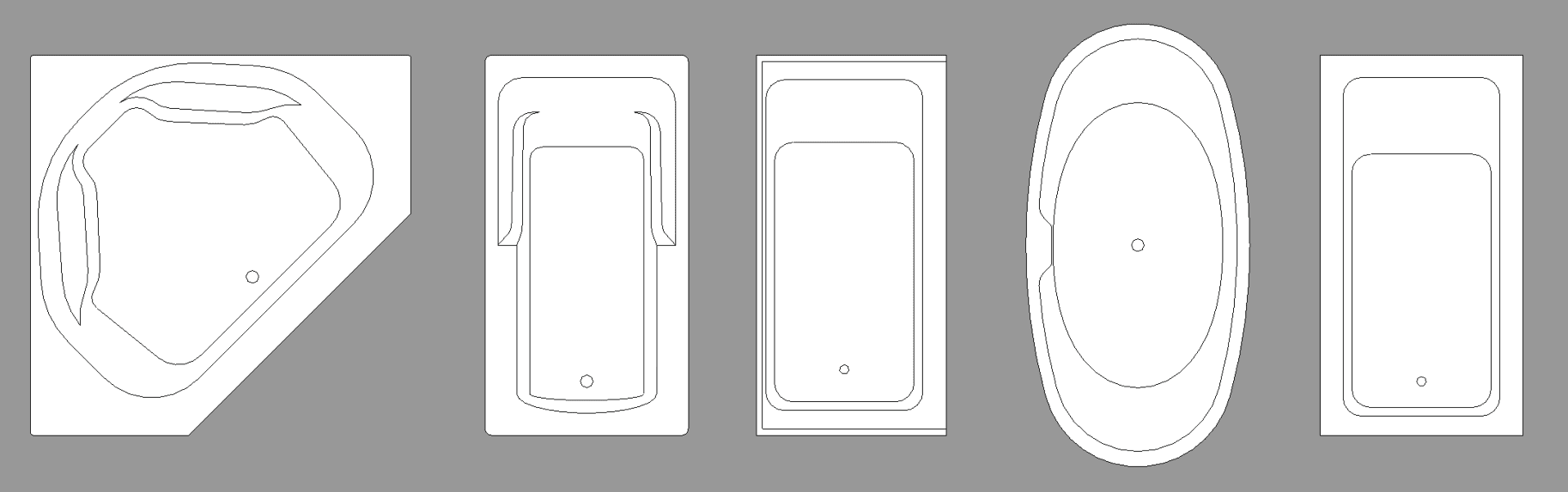 Revit plan view showing just a few of the bathtubs from this collection.