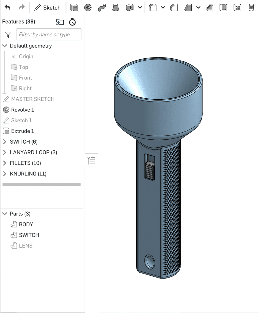 A screenshot of a CAD program showing a cylinder with smooth, clean lines. This image represents the technical design phase where products are modeled in 3D software to ensure precision and manufacturability.