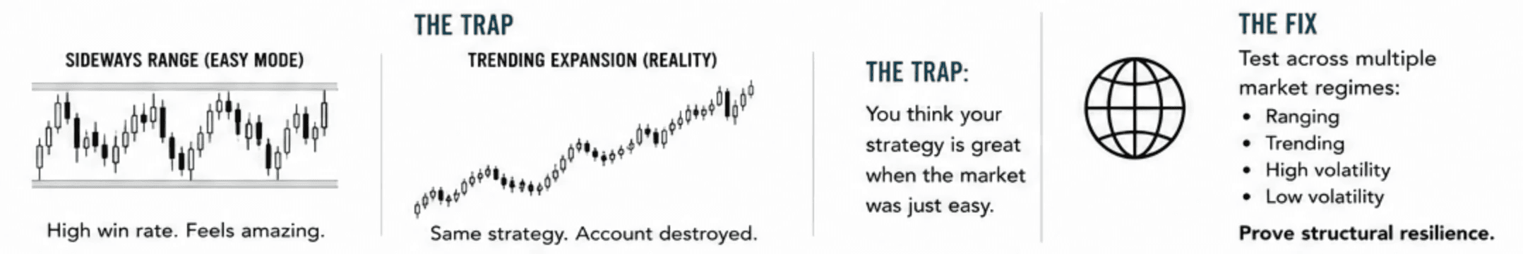 Only testing in a ranging market and then blowing an account on a trending one.