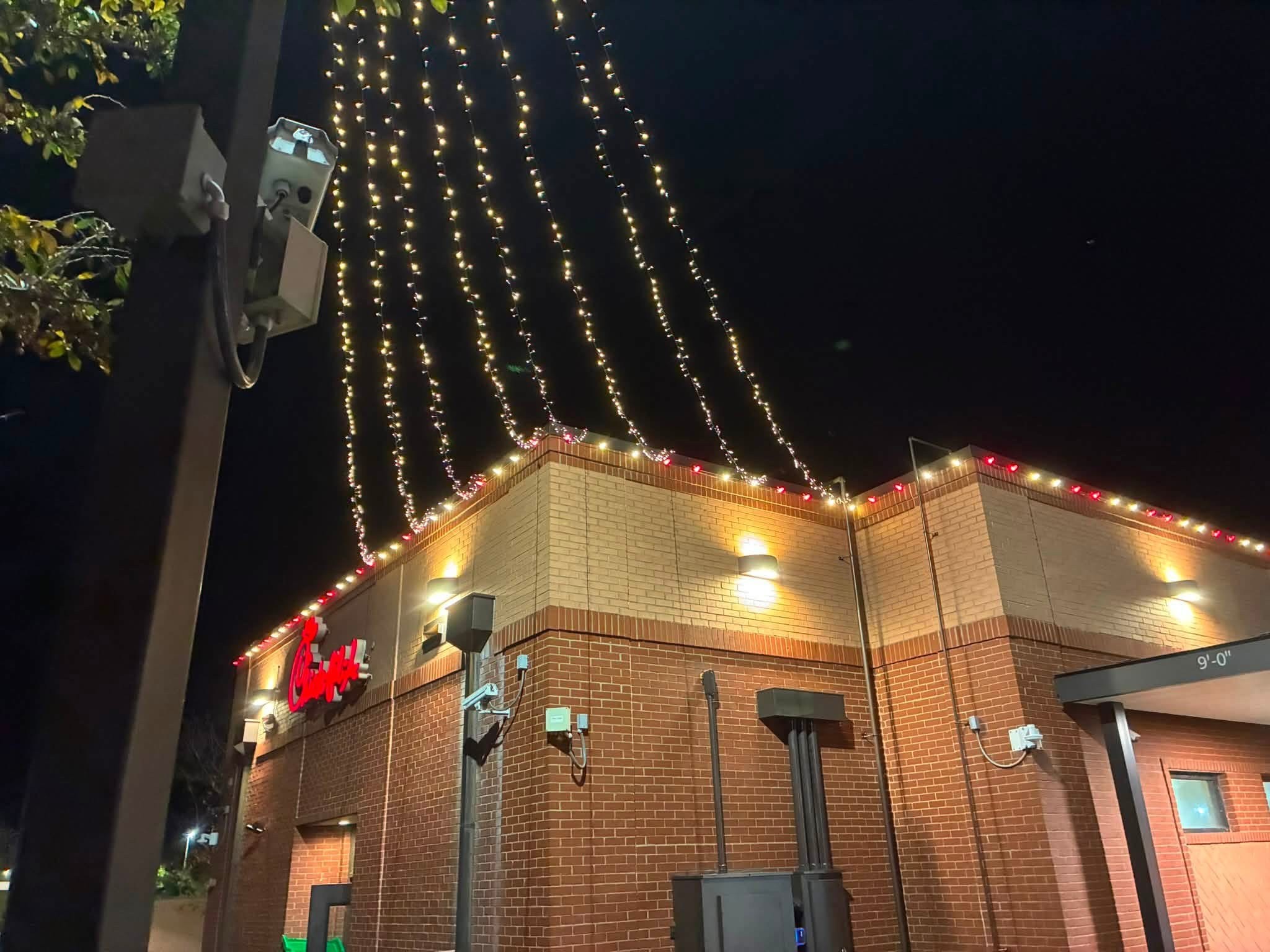 Close-up of Christmas light installation in Starkville, MS