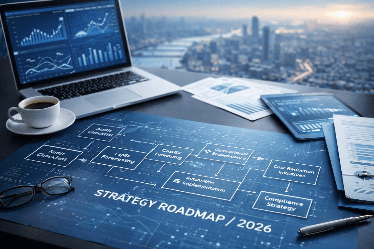 2026 strategic roadmap with financial charts for facilities management planning
