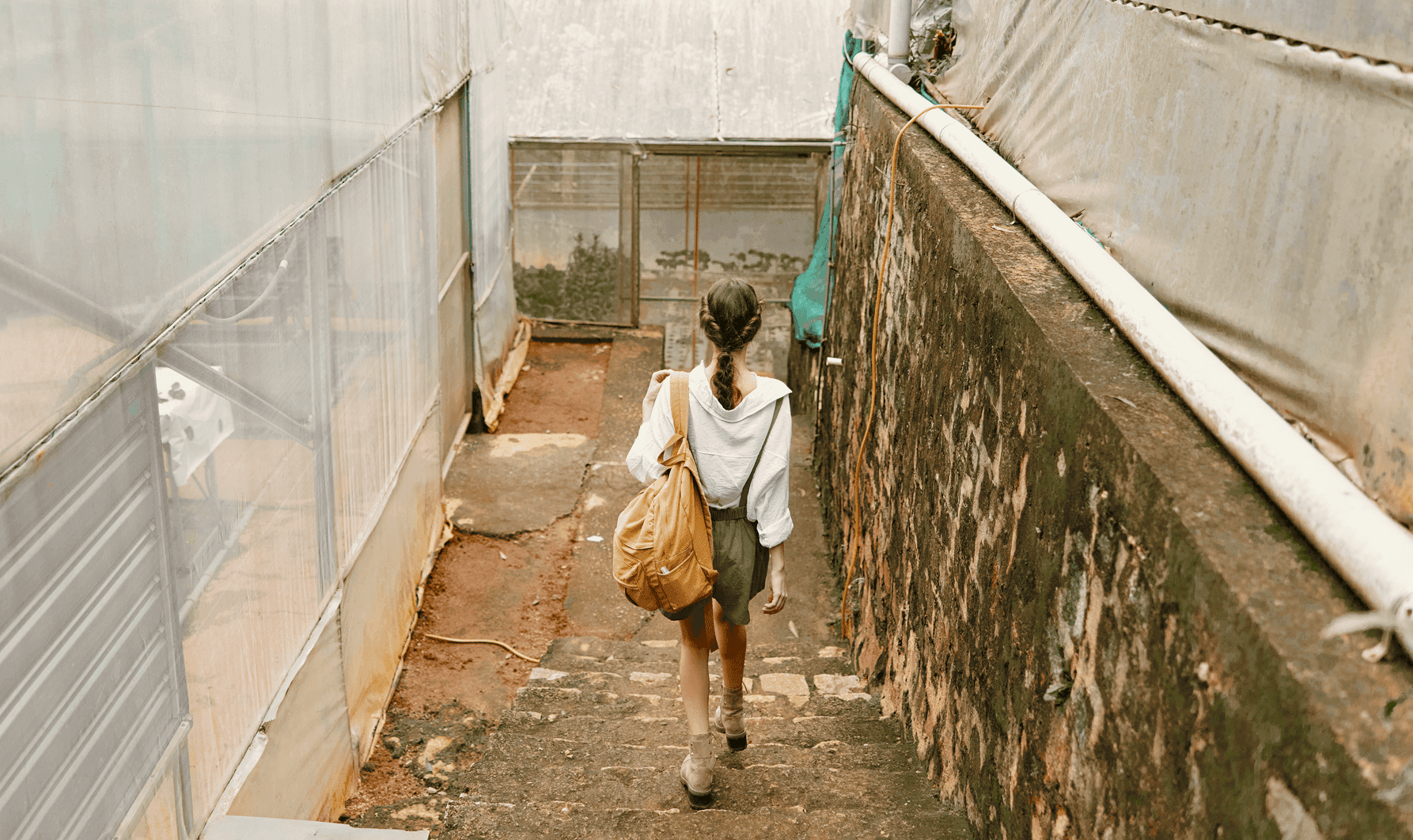 View from back of a woman walking