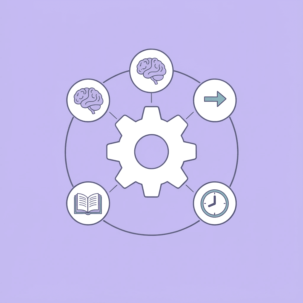 Machine learning at the center connected to four surrounding benefits: automation, prediction, pattern recognition, and business intelligence