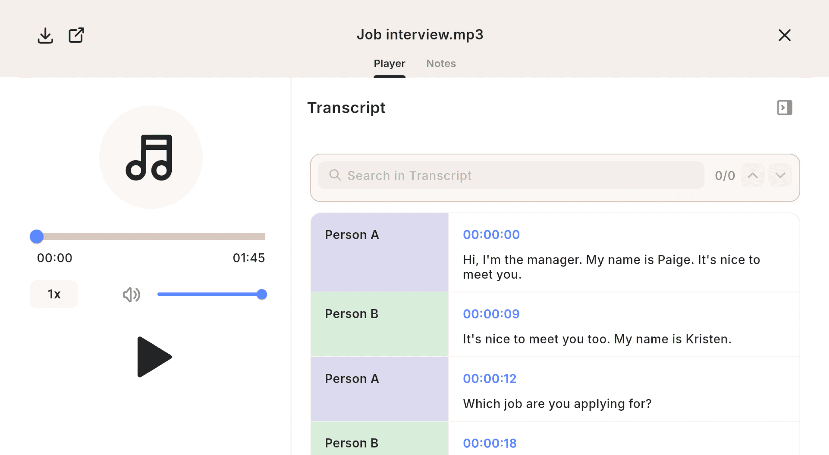 Example-Transcript of a conversation recorded in winkk AI.