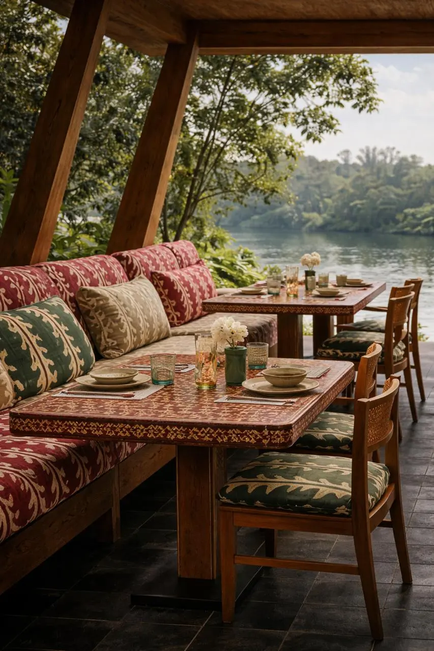 The riverside dining room at Jaali River Sanctuary