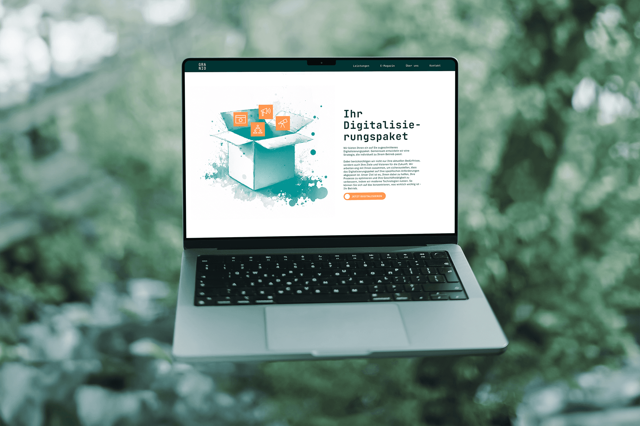 Ein MacBook-MockUp der Granio-Startseite